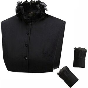 Black Faux Collar & Cuffs Set Chiffon Victorian Style Women's Accessories